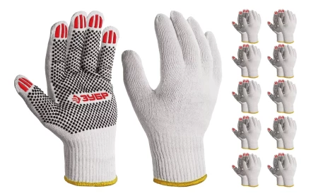 ЗУБР ОПТИМА, L (9), х/б перчатки с ПВХ покрытием (точка), 10 класс, 10 пар (11440-L10) купить в Когалыме