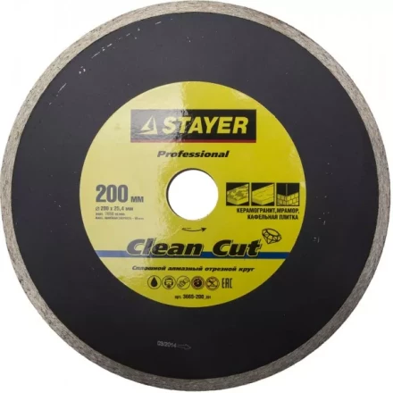Круг отрезной алмазный STAYER "PROFESSIONAL", сплошной, влажная резка, для электроплиткореза, 25,4х200мм 3665-200_z01 купить в Когалыме