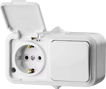 Блок STAYER "MASTER" "MAXIMA" розетка одноместная с заземлением и защитной крышкой, IP54, 16А, 220В, и выключатель одноклавишный, IP54, 10А, 220В 54311-W купить в Когалыме