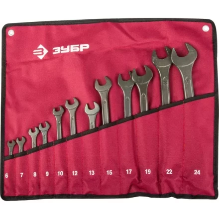 Набор ЗУБР Ключи комбинированные, серия "Т-80", хромованадиевая сталь, зелёный цинк, 6-24мм, 12шт 27025-H12 купить в Когалыме