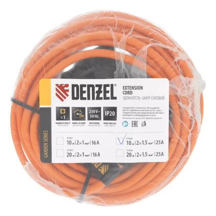 Удлинитель-шнур силовой Denzel Garden Series, б/з, ПВС, 10м, 1 розетка, 2 x 1,5 мм, 3 м 37403 купить в Когалыме