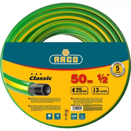 Шланг RACO CLASSIC поливочный, 25атм., армированный, 3-х слойный, 1/2"х50м 40306-1/2-50_z01 купить в Когалыме