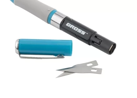 Нож для дизайна выдвижное перовое лезвие двухкомпонентная рукоятка металлическая клипса для фиксации 150 мм + 2 з.л GROSS 78885 купить в Когалыме