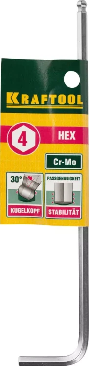Ключ KRAFTOOL "INDUSTRIE" имбусовый, длинный c шариком, Cr-Mo, хромосатинированное покрытие, HEX 4 27437-4 купить в Когалыме