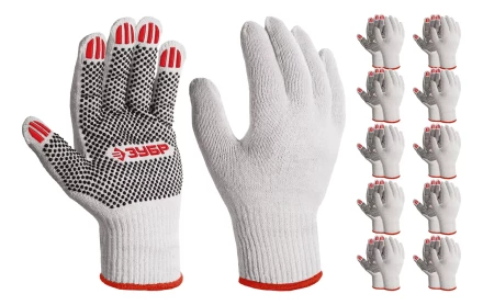 ЗУБР ОПТИМА, М (8), х/б перчатки с ПВХ покрытием (точка), 10 класс, 10 пар (11440-М10) купить в Когалыме