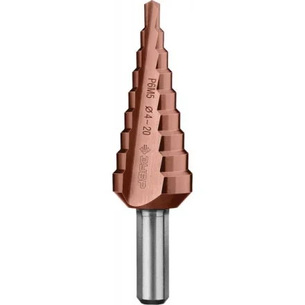 Сверло ЗУБР "КОБАЛЬТ" ступен. по сталям и цвет. мет. ст. Р6М5 с кобальт. покрыт., d=4-20мм, 9ст. d=4-20, L-75мм, 3-хгр.хв.8мм 29672-4-20-9_z01 купить в Когалыме