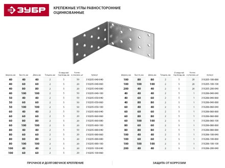 Крепежный угол ЗУБР &quot;МАСТЕР&quot; равносторонний, 50х60х60мм, 50 шт 310205-050-060 купить в Когалыме