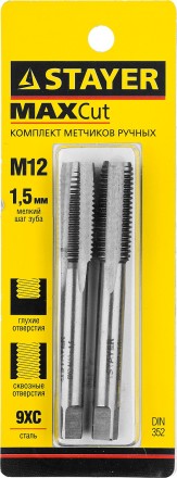Комплект метчиков STAYER &quot;MASTER&quot;, сталь 9ХС, М12х1,5, 2 шт 28025-12-1.5-H2 купить в Когалыме