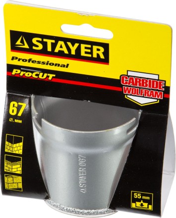 Коронка STAYER &quot;PROFESSIONAL&quot; кольцевая с карбидно-вольфрамовой крошкой, d=67мм 33345-67 купить в Когалыме