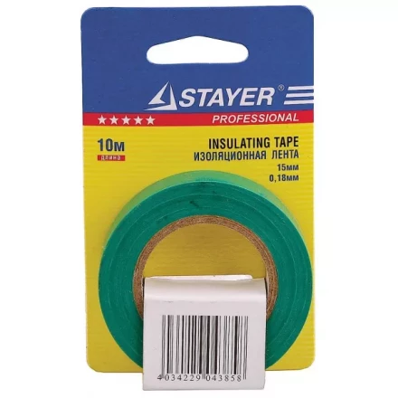 Изолента, STAYER Profi 12292-G-15-10, ПВХ, на карточке, 15мм х 10м х 0,18мм, зеленая 12292-G-15-10 купить в Когалыме