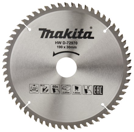 Диск пильный для алюминия Makita D-72970, 190x30/20х1.4 мм; 60 зубьев купить в Когалыме
