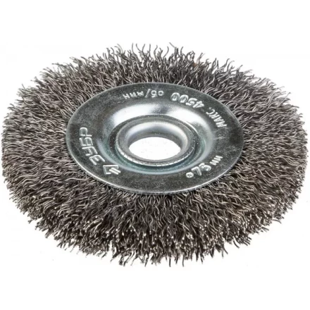 ЗУБР "ЭКСПЕРТ". Щетка дисковая для точильно-шлифовального станка, витая стальная проволока 0,3мм, 75х12,7мм 35185-075_z01 купить в Когалыме