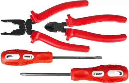 Набор слесарно-монтажного инструмента ЗУБР "МАСТЕР": 2 отвертки, плоскогубцы и бокорезы, 4 предмета 22015-H4 купить в Когалыме