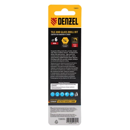 Сверло по керамической плитке 6 мм Denzel, крестовая пластина, шестигранный хвостовик, 728053 купить в Когалыме