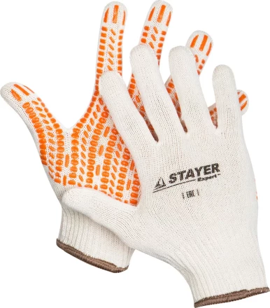Перчатки STAYER "EXPERT" трикотажные с защитой от скольжения, 10 класс, х/б, S-M 11401-S купить в Когалыме