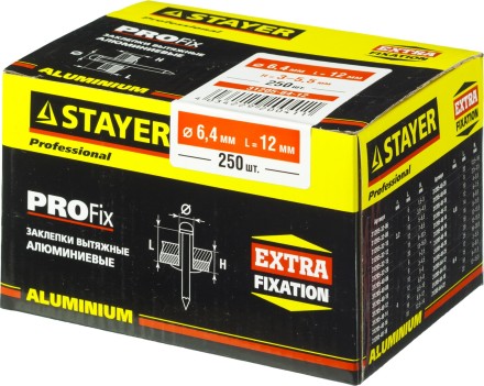 Заклепки PROFIX алюминиевые, 6,4x12мм, 250шт, STAYER Professional 31205-64-12 31205-64-12 купить в Когалыме