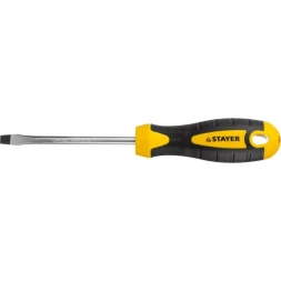 Отвертка STAYER "MASTER" "ТECHNO", двухкомпонентная рукоятка, магнитный наконечник, Cr-V, SL6,0x100мм 2507-06-10_z02