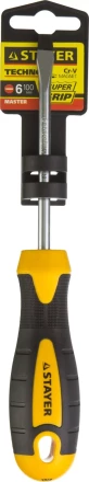 Отвертка STAYER "MASTER" "ТECHNO", двухкомпонентная рукоятка, магнитный наконечник, Cr-V, SL6,0x100мм 2507-06-10_z02 купить в Когалыме