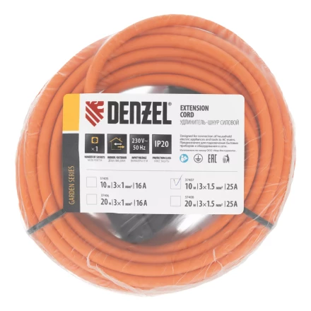 Удлинитель-шнур силовой Denzel Garden Series, ПВС, 10м, 1 розетка 3 x 1,5 мм, 3 м 37407 купить в Когалыме