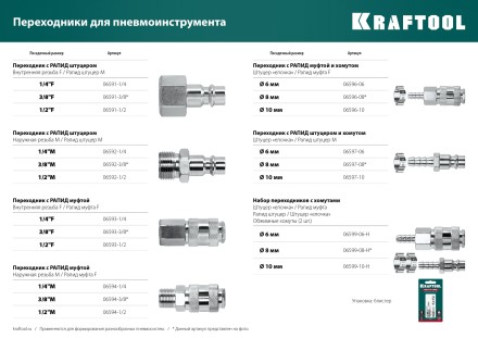 Переходники KRAFTOOL EXPERT QUALITAT для пневмоинструмента, резьба 1/4 06591-1/4 купить в Когалыме