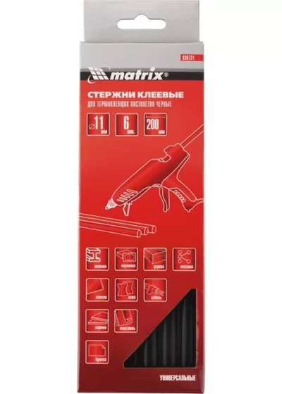 Стержни клеевые, чёрный, 11*200мм, 6 шт./упак. MATRIX 930721