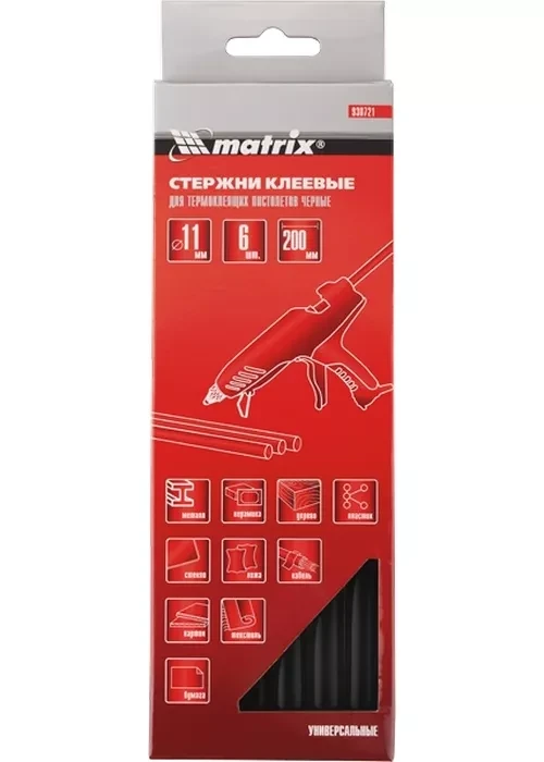 Стержни клеевые, чёрный, 11*200мм, 6 шт./упак. MATRIX 930721 купить в Когалыме
