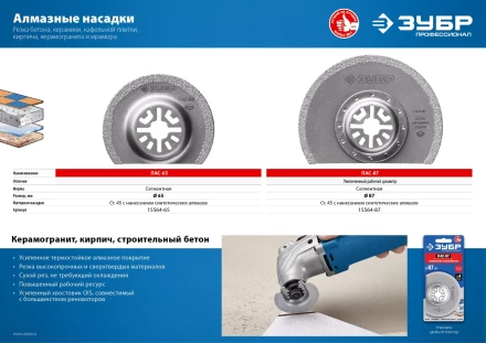 ЗУБР ПАС-87 UniLock, 87 мм, OIS-хвост., насадка сегментная, Профессионал (15564-87) купить в Когалыме