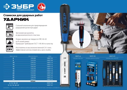 ЗУБР Ударник, 4 предм, набор стамесок-долот, Профессионал (18097-H4) купить в Когалыме