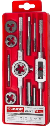 Набор ЗУБР "МАСТЕР" с металлореж. Инстр., метчики однопроходные и плашки М6-М12, оснастка - в пластиковом боксе, 12пред. 28121-H12 купить в Когалыме