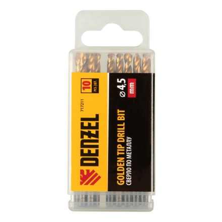 Сверло по металлу, 4,5 мм, HSS-Tin, Golden Tip, 10 шт. Denzel 717211 купить в Когалыме