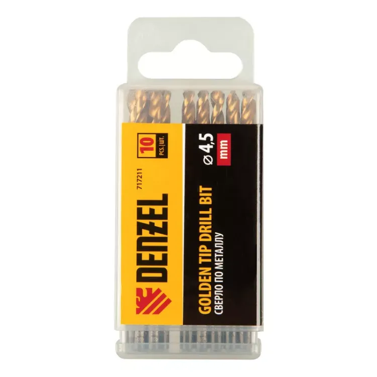 Сверло по металлу, 4,5 мм, HSS-Tin, Golden Tip, 10 шт. Denzel 717211 купить в Когалыме