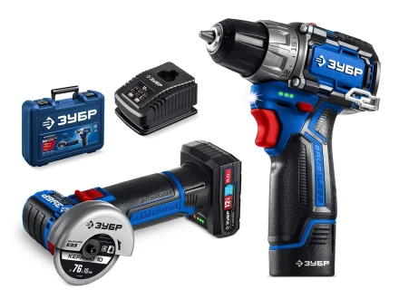 ЗУБР КОМПАКТ #5, набор: дрель-шуруповерт + мини УШМ, BRUSHLESS, 12 В, 45 Н·м, 2 АКБ тип Т7 (4 и 2 А·ч), кейс, Профессионал (DB-121-42AB) купить в Когалыме