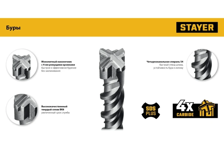 STAYER HERCULES-4Х 6x110 мм, SDS-plus бур (29290-110-06) купить в Когалыме