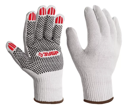 ЗУБР ОПТИМА, XL (10), х/б перчатки с ПВХ покрытием (точка), 10 класс (11440-XL) купить в Когалыме