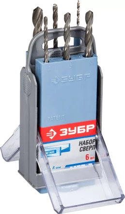 Набор ЗУБР ЗУБР "МАСТЕР": по металлу, цилиндр хвостовик, быстрорежущая сталь Р6М5, 2,3,4,5,6,8мм, 6шт в супер боксе 4-29621-H6-SB купить в Когалыме