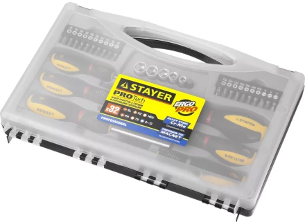 Набор STAYER "PROFESSIONAL" "PROTech": Отвертки, Cr-Mo, двухкомп рукоятка, намагниченные, 32 предмета, в кейсе 25134-H18_z01 купить в Когалыме