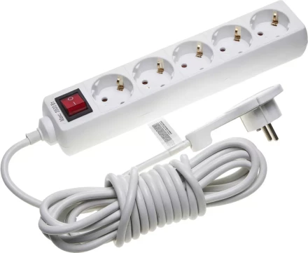 Удлинитель СВЕТОЗАР электрический с заземлением и выключателем, защитные шторки, компактная вилка, евро, 5 гнезд, 5м 55055-5-C купить в Когалыме