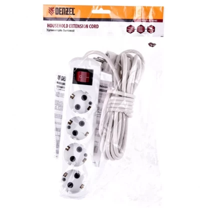 Удлинитель бытовой с заземлением и выключателем 5 м 4 розетки 10 A серия УХз10 Denzel 95978 купить в Когалыме