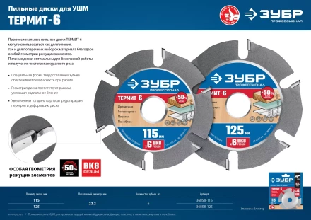 ЗУБР Термит-6, 115 х 22.2 мм, 6 резцов, для УШМ, усиленный, пильный диск по дереву, Профессионал (36858-115) купить в Когалыме