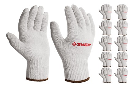 ЗУБР ОПТИМА, L-XL, х/б перчатки без покрытия, 10 класс, 10 пар (11446-XL10) купить в Когалыме