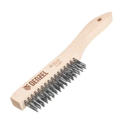 Щетка зачистная 3-х рядная, прямая проволока из нержавеющей стали с деревянной ручкой, EFP// Denzel 74843