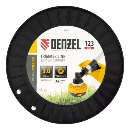 Леска для триммера двухкомпонентная круглая, 3,0мм х 123м, на DIN катушке EXTRA CORD// Denzel 96810 купить в Когалыме