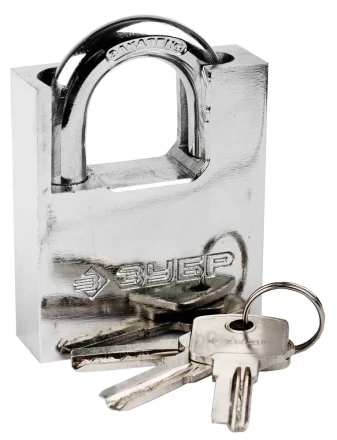 Замок ЗУБР "ЭКСПЕРТ" навесной, стальной корпус, закаленная дужка, с дополнительной защитой, 60мм 37223-60 купить в Когалыме