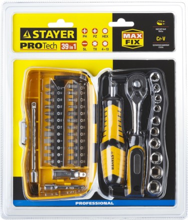 Набор STAYER &quot;PROFESSIONAL&quot;: Биты и торцовые головки с трещеткой и воротком, 39 предметов 25135-H39 купить в Когалыме