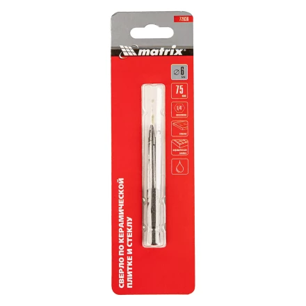 Сверло по керамической плитке и стеклу, 6 мм, шестигранный хвостовик Matrix 72836 купить в Когалыме