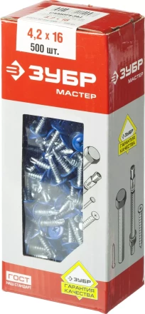 Саморезы ЗУБР с прессшайбой и сверлом по листовому металлу до 2мм, окрашенные в RAL-5005, PH2, 4,2х16мм, 500шт 300211-42-016-5005 купить в Когалыме