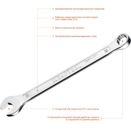 Ключи комбинированные KRAFTOOL, Cr-V, DIN 3113 27079-10 купить в Когалыме