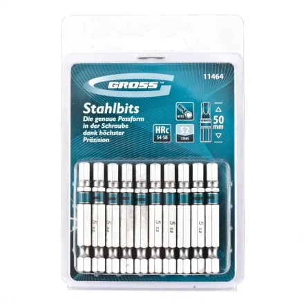 Набор бит HEX 5х50 сталь S2 10 шт GROSS 11464 купить в Когалыме