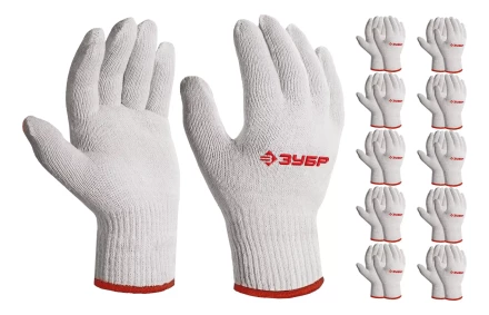 ЗУБР ОПТИМА, S-M, х/б перчатки без покрытия, 10 класс, 10 пар (11446-M10) купить в Когалыме