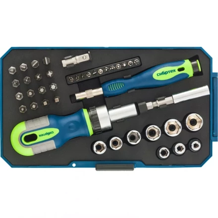 Отвертки реверсивные с набором бит и торцевыми головками 41 штук CrV Сибртех 13338 купить в Когалыме